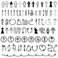 Set hand drawn of useful arrows. Vector illustration on white background. Icon set in black and white. Collection of concept for Royalty Free Stock Photo