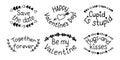 Set of hand drawn Valentines doodle lettering