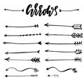 Set of hand drawn vector arrows. Unique painted boho style elements. Dry brush vector illustration. Royalty Free Stock Photo