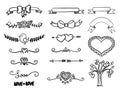 Set of hand drawn vector banner heart curls and borders.