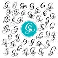 Set of Hand drawn vector calligraphy letter G. Script font. Isolated letters written with ink. Handwritten brush style Royalty Free Stock Photo