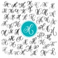 Set of Hand drawn vector calligraphy letter H. Script font. Isolated letters written with ink. Handwritten brush style Royalty Free Stock Photo