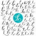 Set of Hand drawn vector calligraphy letter L. Script font. Isolated letters written with ink. Handwritten brush style