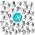 Set of Hand drawn vector calligraphy letter Y. Script font. Isolated letters written with ink. Handwritten brush style Royalty Free Stock Photo