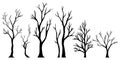Set of hand drawn vector doodle Naked trees silhouettes sketch illustrations. vector illustration