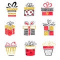 Set of hand drawn vector gift boxes Royalty Free Stock Photo