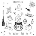 Set of hand drawn vector halloween elements. Royalty Free Stock Photo