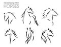 Set of hand drawn vector horses silhouettes