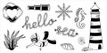 Marine set Hello sea, hand drawn isolated vector illustration Royalty Free Stock Photo