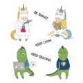 Cute geeky dragons, unicorns