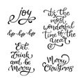 Set of hand drawn vector quotes. Merry Christmas .Joy. Eat, drink and be merry Isolated calligraphy on white background. Royalty Free Stock Photo