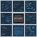 Set of hand drawn vector textures of water surface