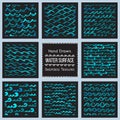 Set of hand drawn vector textures of water surface