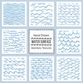 Set of hand drawn vector textures of water surface