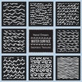 Set of hand drawn vector textures of water surface