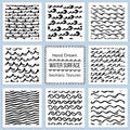 Set of hand drawn vector textures of water surface