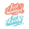 Set of hand drawn vector wedding phrases Just Married isolated on white background