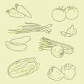 Set of hand-drawn vegetables, organic, healthy food, vector Royalty Free Stock Photo