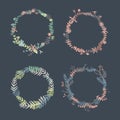 Set of hand drawn vintage flower wreaths. Royalty Free Stock Photo