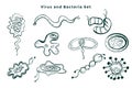 Set of hand drawn virus and bacteria germs Royalty Free Stock Photo