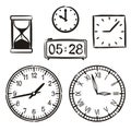 Set of hand-drawn watches isolated on a white background