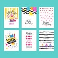 Set of hand drawn watercolor illustrations for birthday greeting cards Royalty Free Stock Photo