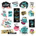 Set of hand drawn watercolor labels and badges of summer Royalty Free Stock Photo