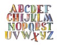 Set of hand drawn watercolor letters sequence from A to Z isolated on white background. Large grainy raster illustration. 3D alpha