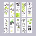 Set of hand drawn watercolor olive oil labels