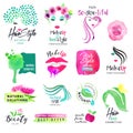 Set of hand drawn watercolor signs for beauty and cosmetics