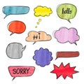 Set of hand drawn watercolor speech bubbles. Royalty Free Stock Photo