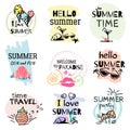 Set of hand drawn watercolor summer signs Royalty Free Stock Photo