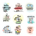 Set of hand drawn watercolor summer signs Royalty Free Stock Photo