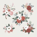 Set of hand drawn winter bouquets made of evergreen branches, leaves, berries, fruit and flowers. Christmas floral Royalty Free Stock Photo