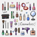 Set of hand drawn women accessories. Cosmetics Royalty Free Stock Photo