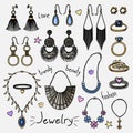 Set of hand drawn women accessories. Jewelry Royalty Free Stock Photo