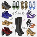 Set of hand drawn women accessories. Shoes Royalty Free Stock Photo