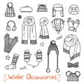 Set of hand drawn women accessories. Winter Royalty Free Stock Photo