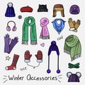 Set of hand drawn women accessories. Winter Royalty Free Stock Photo