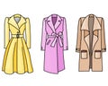 Set of hand drawn women clothes. Coats Royalty Free Stock Photo