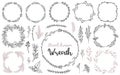 Set of hand drawn wreath and branches. Decorative elements for your design.