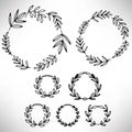 Set of hand drawn wreaths. Cute collection of floral design elements. Royalty Free Stock Photo