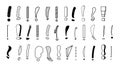 Set Hand Draws Collection Doodle Different Black Exclamation Marks Vector Design Style Cartoon Interrogation Icons