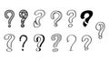 Set Hand Draws Collection Doodle Different Black Question Marks Vector Design Style Icons Sketch