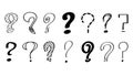 Set Hand Draws Collection Doodle Different Black Question Marks Vector Design Style Icons Sketch