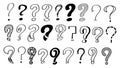 Set Hand Draws Collection Doodle Different Black Question Marks Vector Design Style Icons Sketch