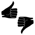 Set Hand fist in glove with raised and lowered thumb silhouette illustration