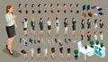Set of hand and foot gestures of a office worker. To create a 3D business lady character. Create your isometric person