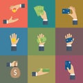 Set Of Hand Gesture with Cash of Money and Credit Card Royalty Free Stock Photo