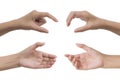 Set of hand gesture and sign collection isolated on white background. Multiple hand gestures.